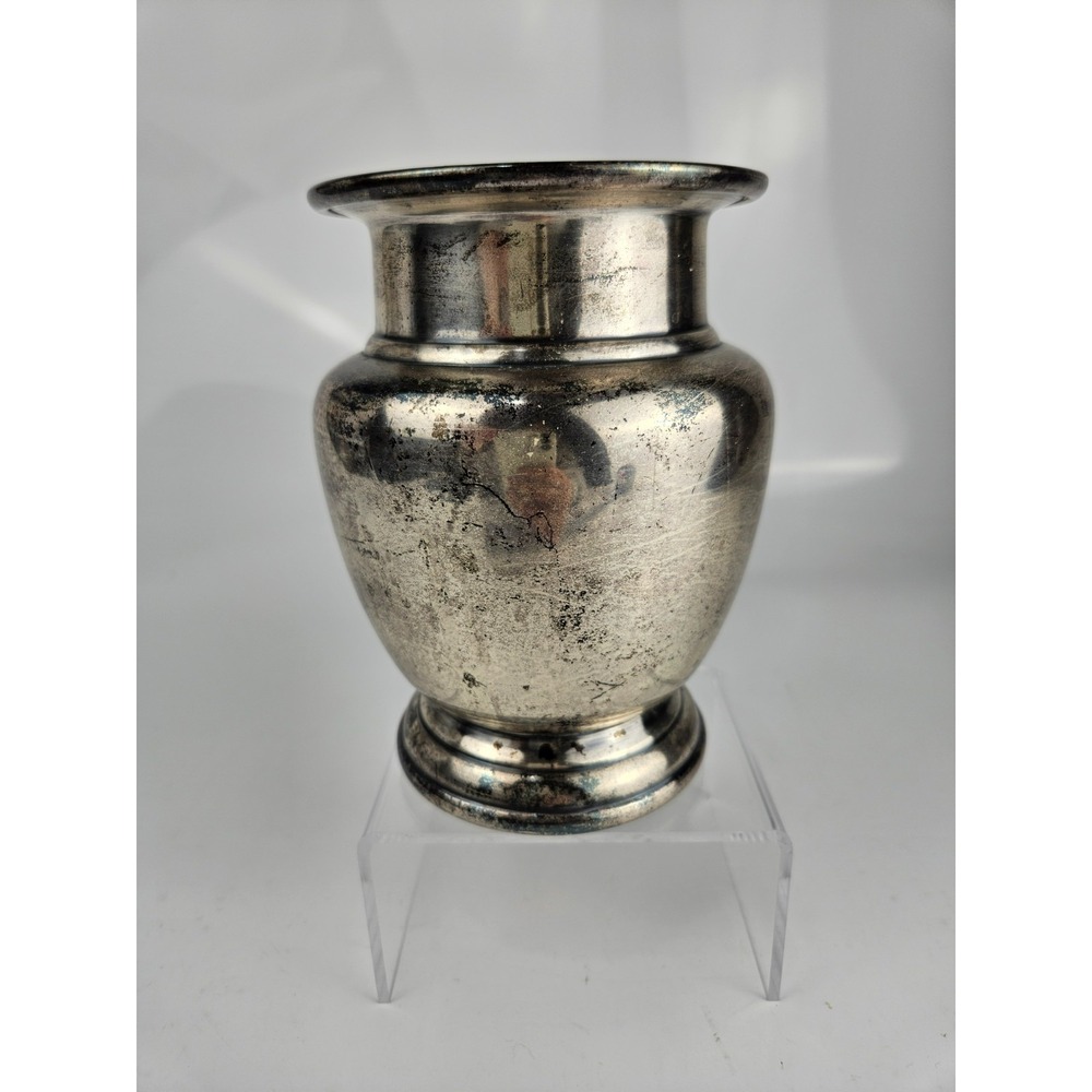 Restoration Hardware Silver Tone Antiqued Metal Urn Vase Patina India See Desc